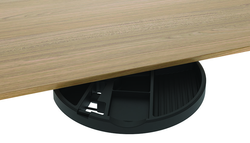Pivoting Under-table Storage Tray — 093818